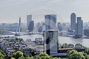 Cityscape of Rotterdam with the Erasmus bridge in the background