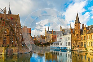 Cityscape from Rozenhoedkaai in Bruges, Belgium photo