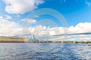 Cityscape of Saint Petersburg Leningrad city with Palace Bridge bascule bridge across Neva river