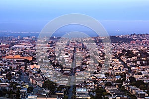 Cityscape of San Francisco and skyline of downtown in dusk. California, USA