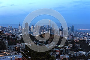 Cityscape of San Francisco and skyline of downtown in dusk. California, USA