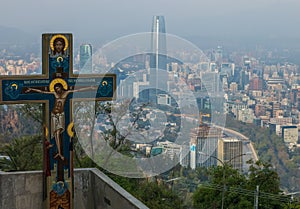 The cityscape of Santiago from Cerro San Cristóbal Hill, a landmark and the third highest point in the city. Santiago, Chile.