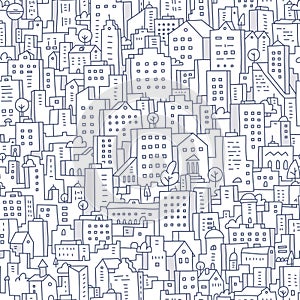 Cityscape Seamless Doodle Pattern