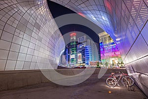 Cityscape of Seoul at night and skyscrapers in Dongdaemun area, Seoul, South Korea