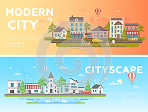 Cityscape - set of modern flat vector illustrations