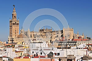 Cityscape of Seville with Santa Maria de la Sede Cathedral, Andalusia, Spain.