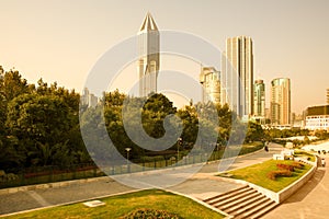 CItyscape of Shanghai at People`s Square park, China