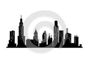 Cityscape silhouette. City building, night town and horizontal urban panorama silhouette. Modern urban landscape