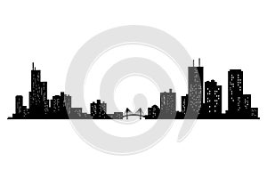 Cityscape silhouette. City building, night town and horizontal urban panorama silhouette. Modern urban landscape