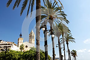 Cityscape of Sitges at the Mediterranean sea