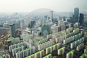 cityscape / skyline, Seoul city, south korea in fog winter season