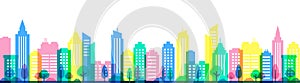 Cityscape skyline vector illustration. City buildings cartoon style scape.