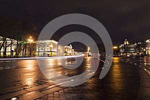 Cityscape of St. Petersburg at night , view of the building of the Admiralty
