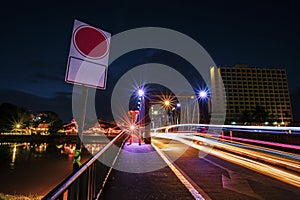 Cityscape of steel bridge in Chiang mai Thailand at twilight