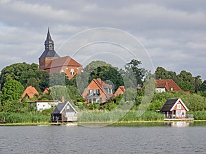 Cityscape of Sternberg with church and lake, Mecklenburg-Western Pomerania, Germany