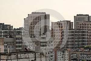 Cityscape of a stuffy city, densely built up with high-rise apartment buildings