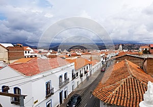 Cityscape of Sucre, Bolivia with the cathedral