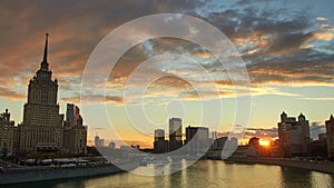 Cityscape at sunset and office buildings at background