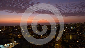 Cityscape of sunset viewed from San Isidro, Lima