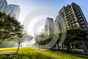 cityscape of Taichung city in in the morning.