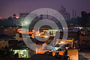 A cityscape with Taj Mahal