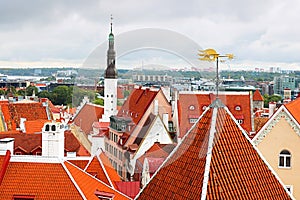 Cityscape of Tallinn with Holy Spirit Church tower and rooster vane, Tallinn, Estonia