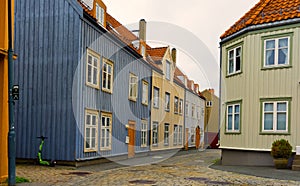 Cityscape of Timber historic buildings Bryggen Trondheim Norway