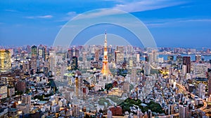 Cityscape of Tokyo skyline, panorama aerial skyscrapers view of office building and downtown.