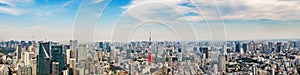 Cityscape of Tokyo skyline, panorama aerial skyscrapers view of office building and downtown in Tokyo on a sunny day.