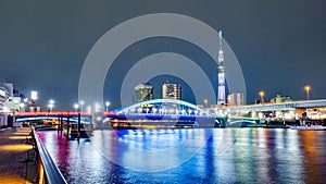 Cityscape of Tokyo skyline, panorama view of office building at Sumida river.