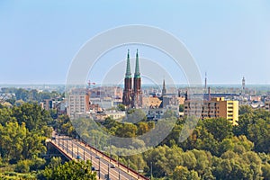 Cityscape - top view of the Silesian-Dabrowa Bridge in center of Warsaw