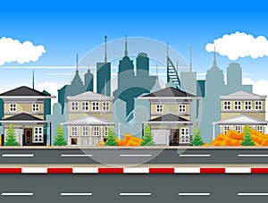 Cityscape Town With Building Tower Apartement and Road Cartoon Vector Illustration photo