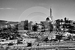 Cityscape of the town and the mosque of Kfar Kara north Israel