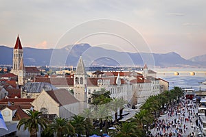 Cityscape of trogir city in croatia at 2018 summer beautiful sunset