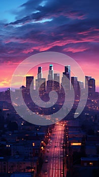 A cityscape at twilight with a citywide panoramic view 4 photo
