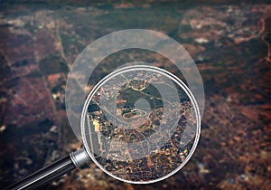 Cityscape under magnifier