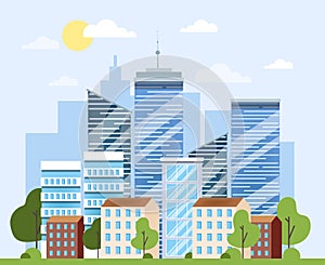 Cityscape, urban architecture. Business building and skyscraper