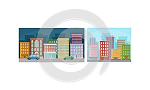 Cityscape with Urban Building as Horizontal Town Landscape Vector Set