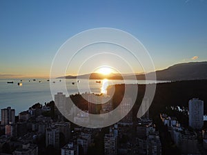 Cityscape of Vancouver against the background of the blue sky at sunset. British Columbia, Canada.