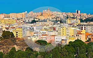 Cityscape with varicolored houses of historic center the city of Cagliari
