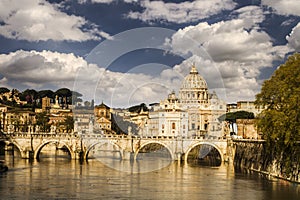 CITYSCAPE OF VATICAN AND SAINT PETER BASILICA. TOP OF ATTRACTION IN ROME. FAMOUS TRAVEL DESTINATION.