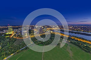 Cityscape of Vienna city at night, aerial view.