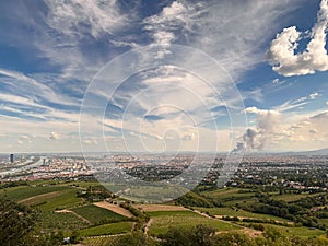 Cityscape of Vienna and Danube as seen from kahlenberg
