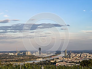 Cityscape of Vienna and Danube as seen from kahlenberg