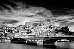 Cityscape view from the bank of Mondego river Coimbra Portugal