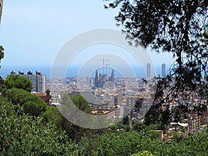 Cityscape view of Barcelona from Park Guell in a summer day, Spa