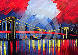 Cityscape view colorful oil knife painting