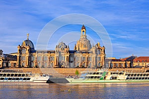 Cityscape - view of the facade of the Dresden Academy of Fine Arts on the Bruhl`s Terrace on the banks of the Elbe photo