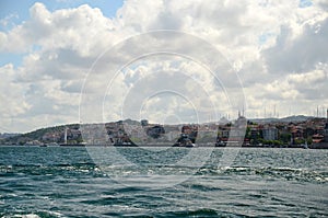 Cityscape view from ferry sail. Istanbul, Turkey photo