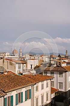 Cityscape view of Florence, Italy, on the dome of the Cathedral of Santa Maria Del Fiore.